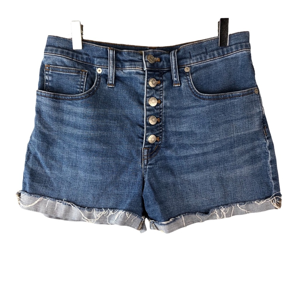 Madewell High Rise Button Fly Denim Blue Jean Shorts Derby Wash